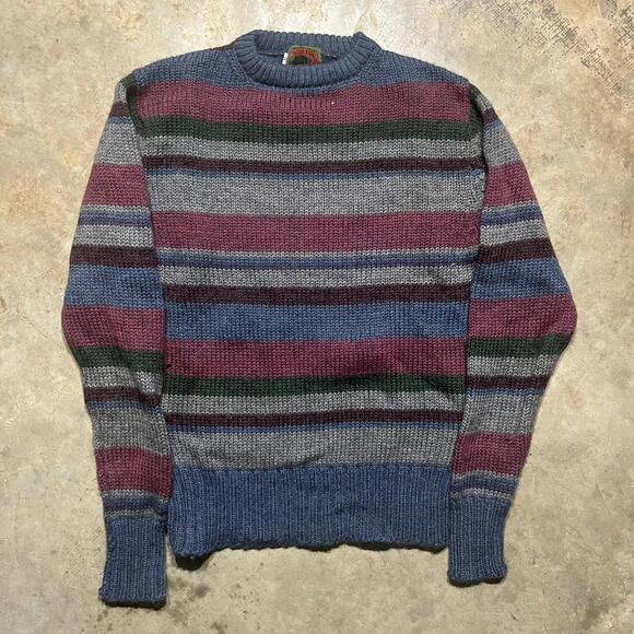 Vintage 80s Boston Traders Wool Striped Ribbed Sweater - Picture 1 of 3